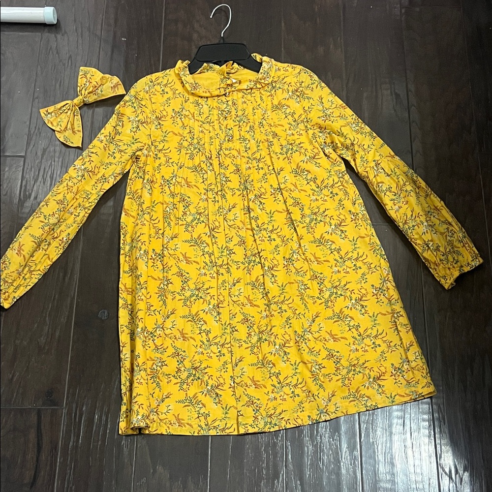 Janie and jack Yellow Floral Long Sleeve Dress with Bow